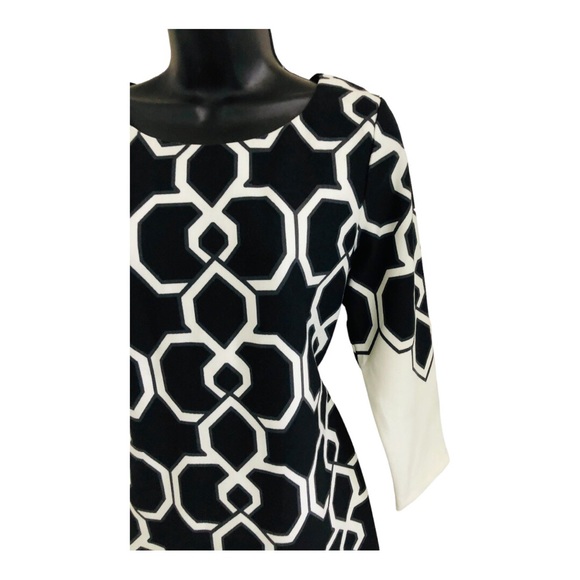 Black & off white geometry print colorblock mod style dress size medium new - Picture 10 of 16